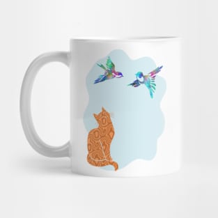 Camouflage Orange Cat Watching Birds Silhouette Art Mug